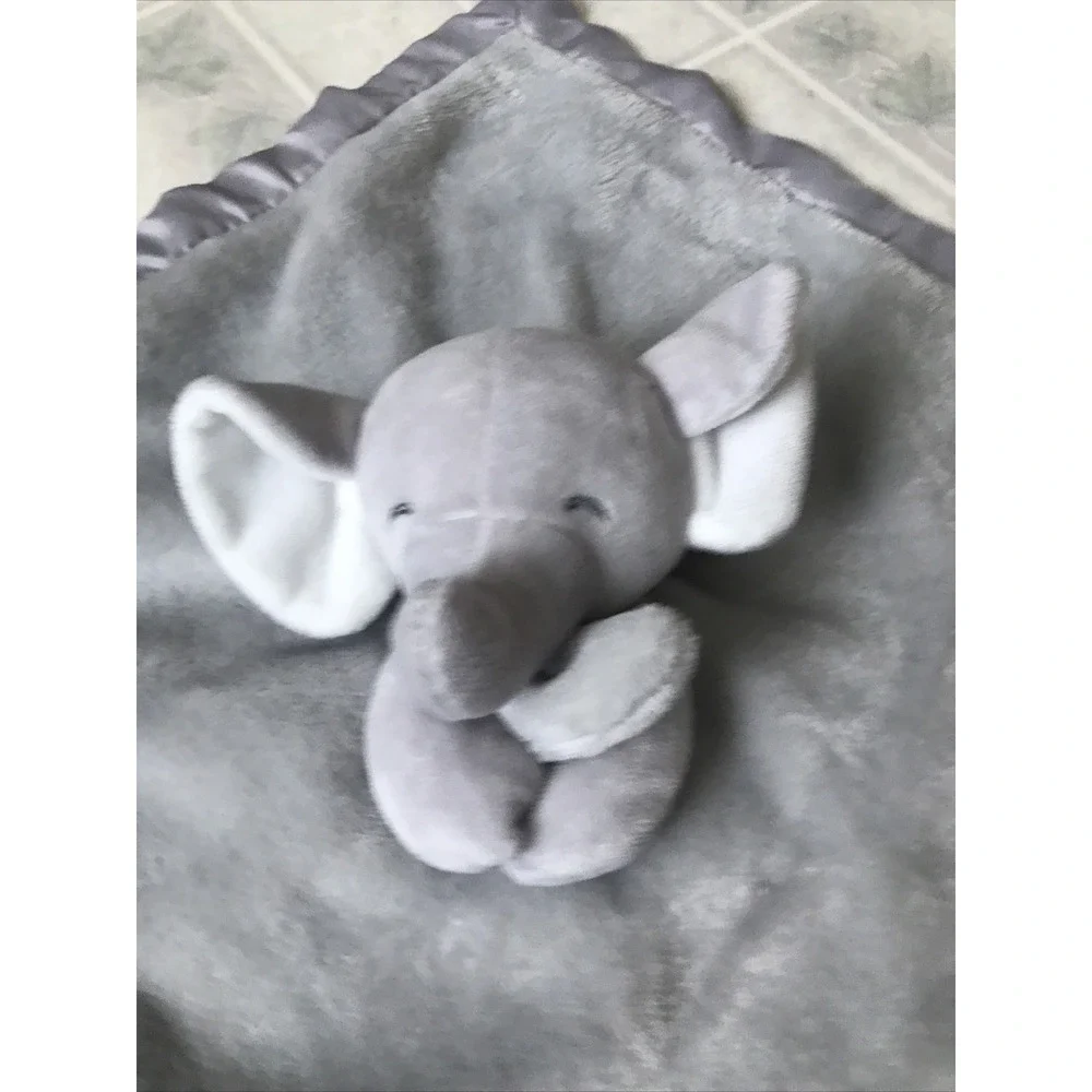 Carter's Gray Elephant Security Blanket Grey‎ Lovey Lovie Soft Cuddle Satin 2016